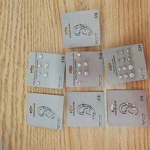 7 Pairs Silver (.925) Earrings Some With Gold Plating And Simulated Diamonds